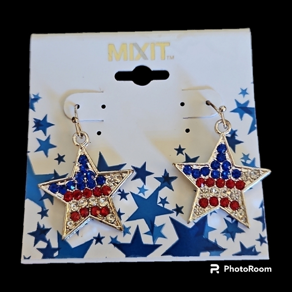 5/$25 Mixit Fourth Of July Rhinestone Stars Dangle Hook Earrings